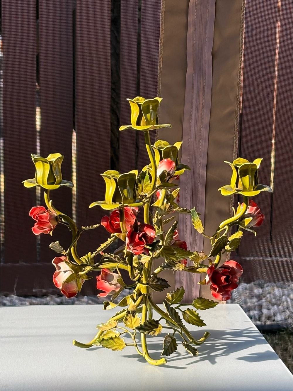 Handcrafted Metal Rose Candelabra